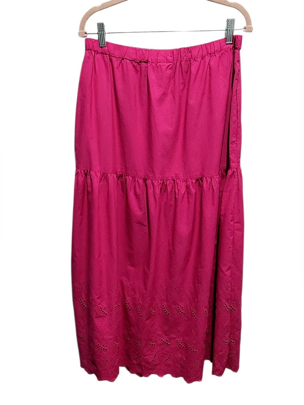 St. John’s Bay Pink Magenta Tiered Eyelet Maxi Skirt Elastic Waist Size L